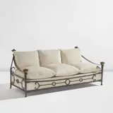 Sofa by Sido Thevenin and François Thevenin, 1970s, Patinated wrought iron, patinated copper, cowhide upholstery, sold Jun 2024