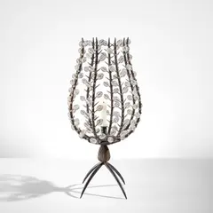 André Dubreuil, Early and rare "Perles" candleholder, circa 1989, Patinated iron, bronze, glass