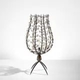 André Dubreuil, Early and rare "Perles" candleholder, circa 1989, Patinated iron, bronze, glass