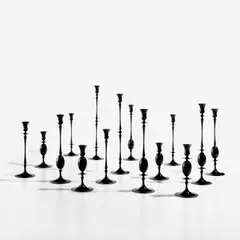 Ted Muehling, Group of fifteen "Biedermeier" candlesticks, designed 1999, produced circa 2004, Patinated bronze