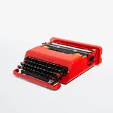 "Valentine" portable typewriter by Jr. and Perry King Ettore Sottsass, circa 1969, ABS plastic, painted steel, rubber, sold Feb 2023