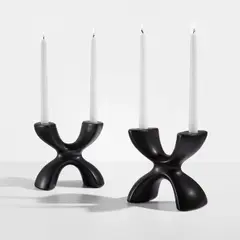 Eva Zeisel, Pair of rare "Lacey X" candle holders, circa 1997, Glazed earthenware