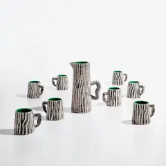 Pol Chambost, Pitcher and set of eight cups, model no. 883, circa 1954, Glazed earthenware