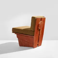 Frank Lloyd Wright, Chair, from the C. Leigh Stevens House, “Auldbrass” Plantation, Yemassee, South Carolina, 1940s, Cypress, fabric upholstery