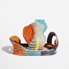 "Hot Garden Basket and Vase" by Betty Woodman, 1987, Glazed earthenware, sold Feb 2023