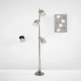 Oscar Torlasco, Group of three lights, 1970s, Chromium-plated steel, painted aluminum, glass, plastic