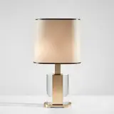 Gabriella Crespi, "Bauletto" table lamp, circa 1973, Brass, acrylic, fabric shade
