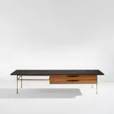 Paul McCobb, Coffee table, model no. 8706, designed circa 1952, manufactured circa 1956, Mahogany-veneered wood, marble, brass