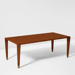 Rare dining table by Gio Ponti, 1950s, Mahogany-veneered wood, brass, offered Jun 2023