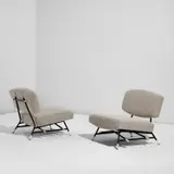 Ico Parisi, Pair of lounge chairs, model no. 865, circa 1958, Painted steel, fabric upholstery