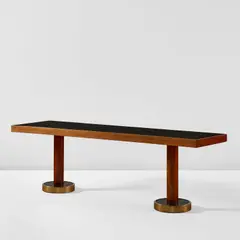 Dining table, designed for the "Conte Grande" ocean liner by Gio Ponti, circa 1947, Beech-veneered wood, beech, linoleum, brass, sold Jun 2023