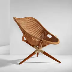 Joseph-André Motte, Lounge chair, circa 1949, Rattan, beech, painted steel