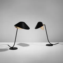 Pair of "Antony" desk lamps by Serge Mouille, circa 1955, Painted steel, painted aluminum, brass, sold Jun 2023