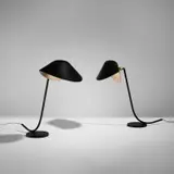 Serge Mouille, Pair of "Antony" desk lamps, circa 1955, Painted steel, painted aluminum, brass