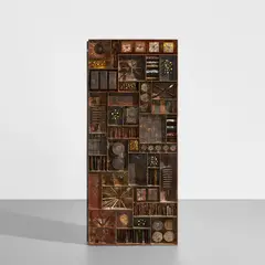 Rare two-sided “Sculpture Front” screen by Paul Evans, 1966, Painted and patinated steel, bronze, gold leaf, offered Jun 2023