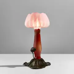 Émile Gallé, Lotus table lamp, circa 1900, Overlaid, acid-etched, internally streaked, and fire-polished glass, patinated bronze