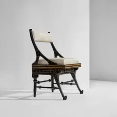 Daniel Cottier, Side chair, circa 1870, Painted wood, fabric upholstery