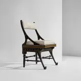 Daniel Cottier, Side chair, circa 1870, Painted wood, fabric upholstery