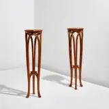 Louis Majorelle, Pair of rare sellettes, circa 1900, Fruitwood, fruitwood-veneered wood