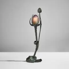 Maurice Bouval, "Chardon" table lamp, circa 1903, Acid-etched glass, patinated bronze