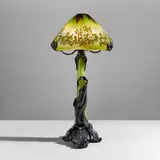 Émile Gallé, "Ombelle" table lamp, circa 1903, Overlaid, acid-etched and wheel-polished glass, patinated wrought iron