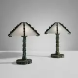 Louis Cane, Pair of "David" table lamps, 2014, Patinated bronze, sandblasted glass
