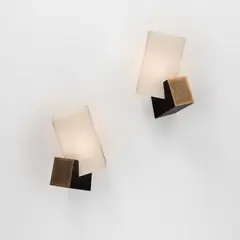 Pair of "Pirouette" wall lights by Hervé van der Straeten, 2014, Patinated bronze, alabaster, sold Jun 2023