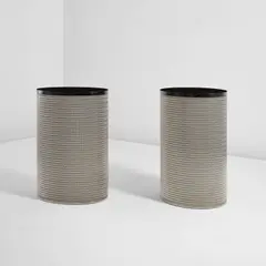 Two-part "F.D.G." console table by Martin Szekely, 2006, Woven stainless steel, Vinalmont limestone, sold Jun 2023