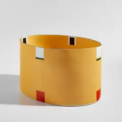 Bodil Manz, "Oval Form with Yellow, Black, Blue, Japanese Red and Green", 2002, Slipcast and transfer-printed porcelain