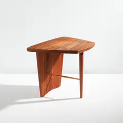 George Nakashima, Side table, from the "Origins" collection, 1959, Laurel, laurel-veneered wood with "Sundra" finish, hickory