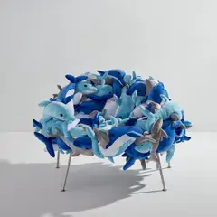 Fernando Campana and Humberto Campana, "Dolphins and Sharks” chair, designed 2002, produced 2022, Stuffed toys, stainless steel