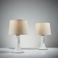 Pair of table lamps, model no. 46-017 by Lisa Johansson-Pape, designed 1954, Glass, aluminum, fabric shades, offered Jul 2023