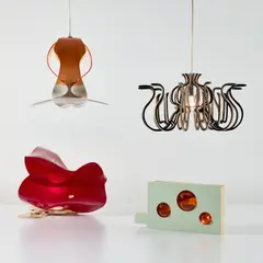 Jorge Pardo, Four "Subscription" lamps, produced 2003-2008, Painted MDF, acrylic, painted plastic, plywood