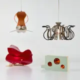 Jorge Pardo, Four "Subscription" lamps, produced 2003-2008, Painted MDF, acrylic, painted plastic, plywood