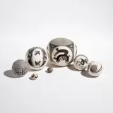 Group of seven seed pots by Charmae Shields Natseway and Thomas Natseway, 1981-1983, Painted earthenware, sold Jul 2023