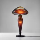Établissements Gallé, Landscape table lamp, circa 1925, Overlaid and acid-etched glass, gilt bronze