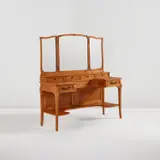 Georges de Feure, Dressing table, circa 1900, Burl ash-veneered wood, ash, patinated bronze, mirrored glass