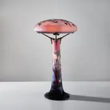 Émile Gallé, Iris and dragonfly table lamp, circa 1900, Overlaid and acid-etched glass, patinated bronze