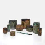 Koji Hatakeyama, Group of nine boxes and letter opener, 2013-2020, Patinated bronze, gold and silver leaf