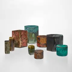 Group of nine boxes by Koji Hatakeyama, 2015-2017, Patinated bronze, gold and silver leaf, sold Jul 2023