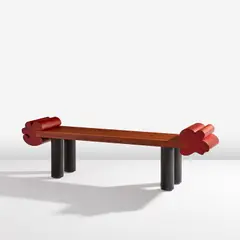Garry Knox Bennett, "Bow-Wow, Cluck-Cluck Bench", 1979, Redwood, cherry