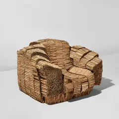 "Grandpa Beaver" easy chair by Frank Gehry, 1987, Corrugated cardboard, sold Jul 2023