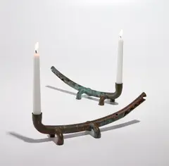 Jonathan Bonner, Pair of "Alligator" candle holders, 1986, Patinated copper