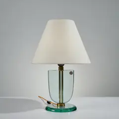 Table lamp by Fontana Arte, circa 1932, Glass, brass, fabric shade, offered Jul 2023