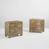 Ludwig & Dominique, Pair of end tables, 2014, Straw parquetry-veneered wood