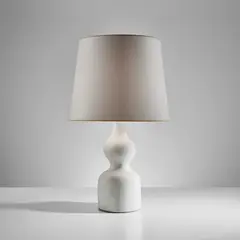 Table lamp by Georges Jouve, circa 1951, Glazed stoneware, paper shade, sold Dec 2023