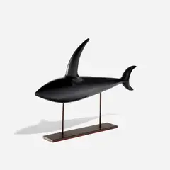 Georges Jouve, Shark sculpture, circa 1957, Glazed stoneware, painted steel
