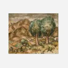 Arnold Blanch, Untitled (Landscape), oil on unstretched canvas