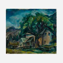 Arnold Blanch, Untitled (Landscape with Tree and Houses), oil on canvas