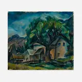 Arnold Blanch, Untitled (Landscape with Tree and Houses), oil on canvas